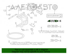 Emblema cu inscripția 4WD pe ușa portbagajului Ford Ecosport 18-22, neagră