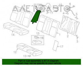 Capac lateral dreapta pentru scaunele din spate Honda Accord 13-17, catifea gri, uzura, prinderea rupta.