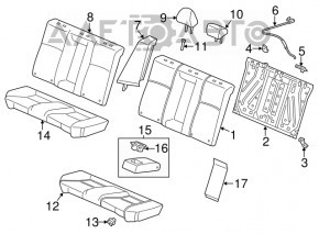 Capac lateral dreapta pentru scaunele din spate Honda Accord 13-17, catifea gri, uzura, prinderea rupta.