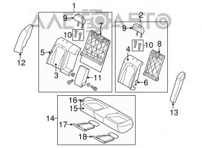 Capac lateral pentru scaunele din spate dreapta Kia Optima 11-15 SUA, material textil bej, fixări ruginite, potrivit pentru curățare chimică.