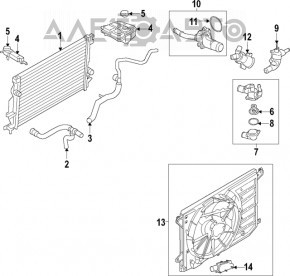 Radiatorul de răcire a apei Ford C-max MK2 13-18, rupt în locul de fixare.