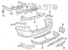 Capacul buzei bara din spate a Dodge Durango 14- structura, fără carlig de remorcare, zgârieturi, suport rupt.