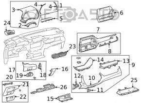 Capacul panoului frontal Toyota Highlander 20- gri, pentru curatare chimica.