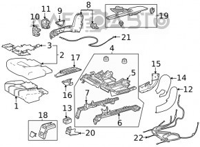 Capacul de fixare a scaunelor al celui de-al doilea rând, partea dreapta exterioară, Toyota Highlander 20 - suport rupt, zgârieturi.