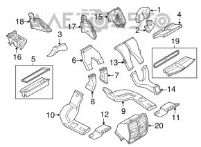 Deflectorul de aer al grilei de ventilare centrală inferioară Ford C-max MK2 13-18 negru.