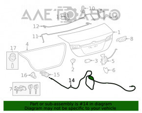 Cablu de deschidere a capacului portbagajului pentru Toyota Camry v50 12-14 SUA