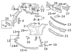 Bara fata goala partea dreapta Lexus UX200 UX250h 19- fara spalator de faruri, cu senzori de parcare.