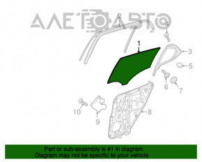 Geamul ușii din spate dreapta a Mercedes GLA 15-20 fără geam fumuriu.