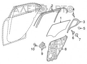 Geamul ușii din spate dreapta a Mercedes GLA 15-20 fără geam fumuriu.