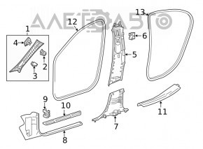 Decorație stâlp central stânga jos Mercedes GLA 15-20 negru nou original