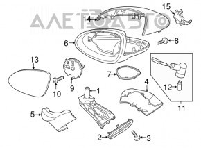 Oglindă laterală stângă Porsche Cayenne 958 11-14, 14 pini, auto-întunecare, pliabilă, încălzire, iluminare, neagră