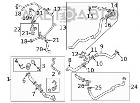 Racordul de răcire a pompei de răcire a cutiei de viteze VW Passat b8 16-19 SUA 2.0T, format din 2 piese cu sistem de detasare rapida.