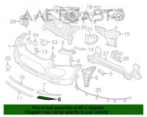 Capacul grilei de bara fata dreapta Porsche Cayenne 958 11-14, inferioara, cu suport rupt.