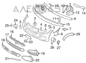 Suportul amplificatorului de bara fata dreapta BMW X5 F15 14-18 nou OEM original.