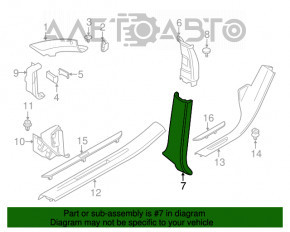 Capacul stâlpului central dreapta jos BMW X5 F15 14-18 negru, sub grila de aer.