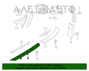 Capac prag fata stanga BMW X5 F15 14-18, neagra cu insertie cromata, zgarieturi, prinderea este rupta.