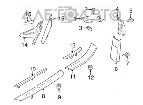 Capac prag fata stanga BMW X5 F15 14-18, neagra cu insertie cromata, zgarieturi, prinderea este rupta.