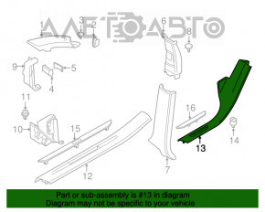 Capac prag spate stânga BMW X5 F15 14-18, neagră, pentru 2 rânduri, cu inserție cromată