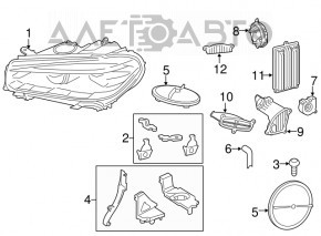 Фара передняя левая в сборе BMW X5 F15 14-18 LED адаптив, с креплениями, песок