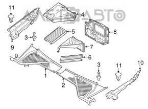 Grila stergatoarelor din plastic dreapta pentru BMW X5 F15 14-18, suportul este rupt.