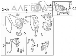 Oglindă laterală stângă Honda Civic X FC 17-21 cu 3 pini