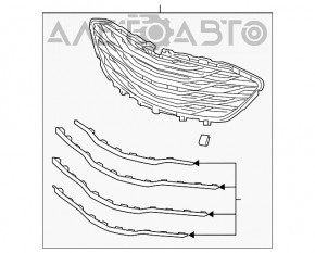 Grila radiatorului Chevrolet Malibu 19- asamblată, neagră, fără senzori de parcare și radar.