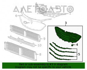 Grila radiatorului Chevrolet Malibu 19- asamblată, neagră, fără senzori de parcare și radar