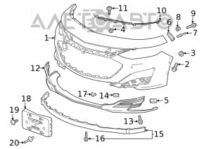 Бампер передний голый Chevrolet Malibu 19- под парктроники