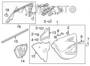 Capacul de control al geamului electric din spatele stâng al Chevrolet Malibu 16- gri cu ornamente cromate, defect la crom