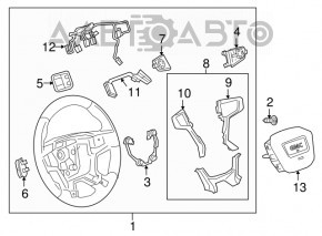 Butonul de control de pe volanul stâng al GMC Terrain 18- este pentru încălzirea volanului și radarul