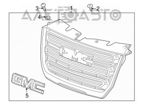 Emblema logo-ului GMC, grila radiatorului GMC Terrain 18-21, roșie.