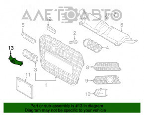 Suportul camerei frontale Audi A6 C7 16-18 restul grilei radiatorului, negru mat.