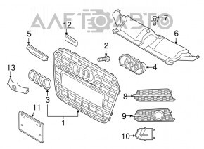 Suportul camerei frontale Audi A6 C7 16-18 restul grilei radiatorului, negru mat.