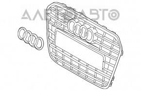 Grila radiatorului asamblată Audi A6 C7 12-15 pre-restilizare fără cameră, negru mat