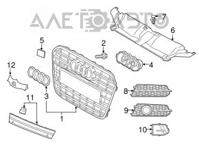 Grila radiatorului asamblată Audi A6 C7 16-18 rest negru mat