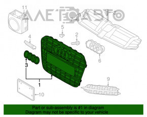 Grila radiatorului asamblată Audi A6 C7 12-15 pre-restilizare pentru cameră, negru lucios