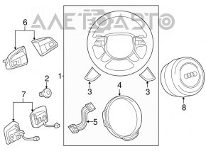 Butonul de control de pe volanul Audi A6 C7 12-15 pre-restilizare, complet asamblat cu încălzire pentru volan și tiptronic