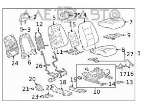 Scaun pasager GMC Terrain 18-21 fără airbag, manual, tapițerie neagră, uzată, necesită curățare