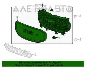 Решетка радиатора grill в сборе GMC Terrain 18-21 с эмблемой, песок, сломано крепление