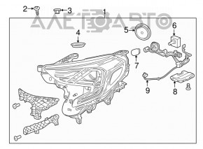 Фара передняя левая голая GMC Terrain 18-21 ксенон