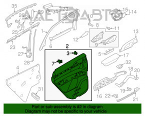 Capacul ușii spate stânga Porsche Cayenne 958 11-17 negru, cu difuzor, cotier negru din piele, ornamente negre lucioase, zgârieturi.