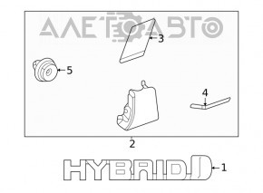 Emblema cu inscripția "HYBRID" deasupra aripilor din fața dreapta a Toyota Venza 21-