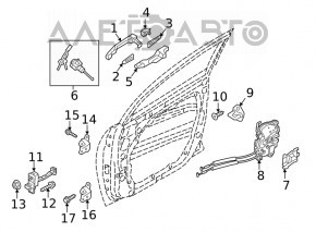 Manerul exterior de la ușa din față stânga a Hyundai Kona 18-23 are fixarea ruptă.