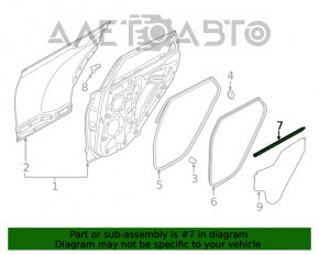 Garnitura de etanșare a geamului ușii interioare din spate, stânga, Hyundai Kona 18-23