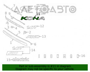 Emblema cu inscripția KONA de pe ușa portbagajului Hyundai Kona 18-23