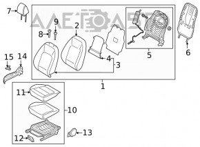 Пассажирское сидение Hyundai Kona 18-23 без AIRBAG, без подогрева, механическое, тряпка, черное с серым, под химчистку
