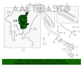 Rezervorul de spălare a parbrizului Hyundai Kona 18-23 fără capac, senzor și motor.