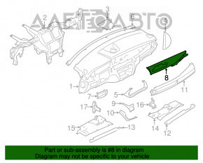 Накладка передней панели верхняя BMW X5 F15 14-18 кожа черная, примятость, трещина в креплении