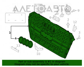 Grila radiatorului asamblată Audi A4 B9 17-19 cu emblemă, cu senzori de parcare, crom închis.