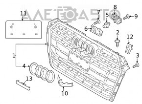 Grila radiatorului asamblată Audi A4 B9 17-19 cu emblemă, cu senzori de parcare, crom închis.